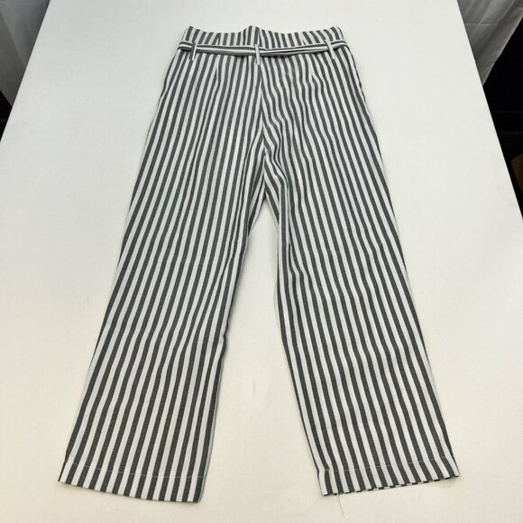 Venti6 Womens Paper Bag Striped Ankle Pants Belted Gray/White Size Medium - Picture 6 of 9